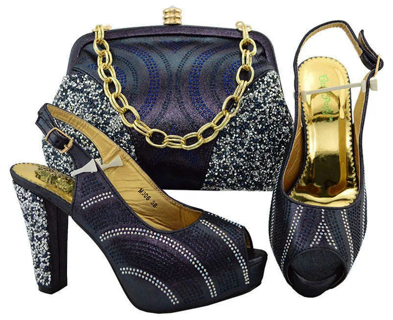 Dark Blue Fashion African Shoe And Bag Set For Party In Women Latest