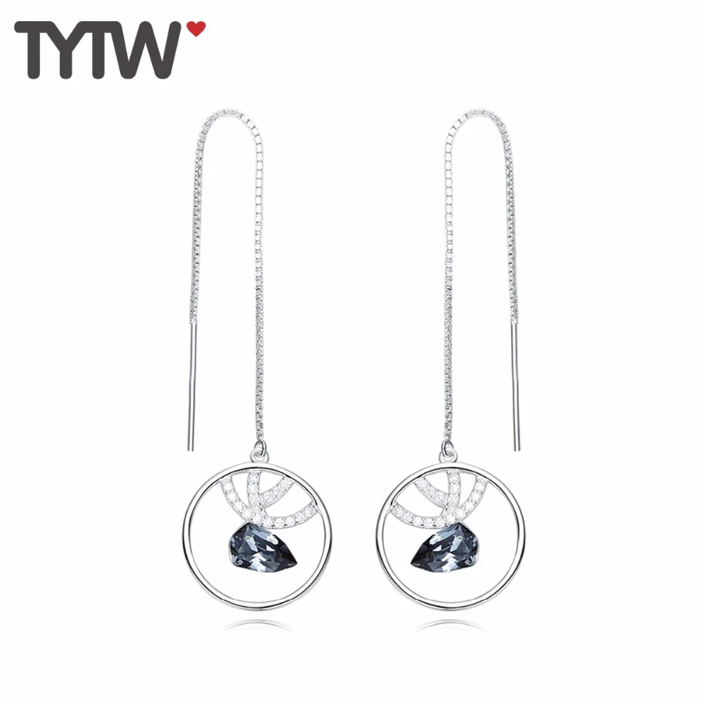 

TYTW 925 Sterling Silver Earring Crystals from Austrian Women Korea Fashion Brand Long Earrings for Wedding Party Jewelry