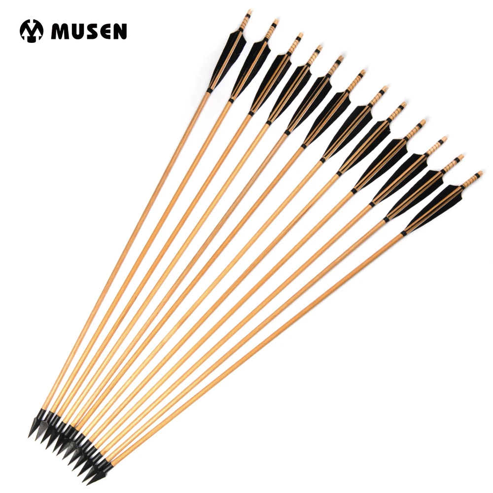 

Spine 500 Wooden Arrows 85cm Length 6/12/24pcs Arrows with Arrow Heads Turkeys Feather for Recurve Longbow Hunting Shooting