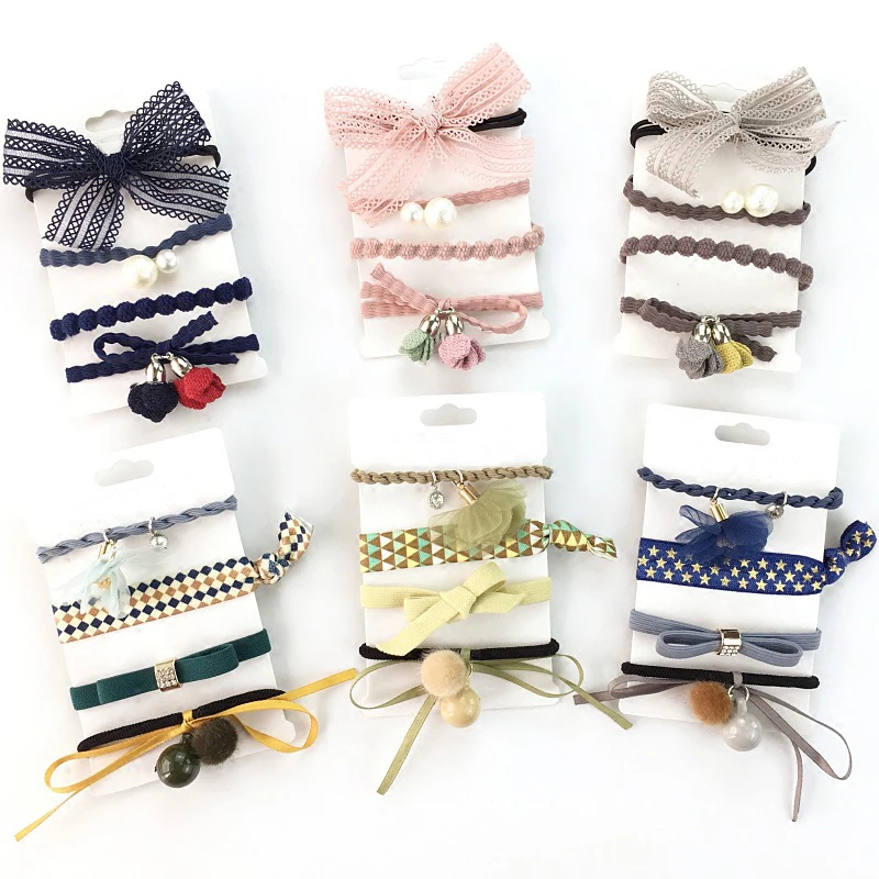 

4pcs/Set Women Hair Accessories Elastic Hair Bands Girls Flower Ribbon Bowknot Headband Headwear Rubber Gum Scrunchies Rope Gifs