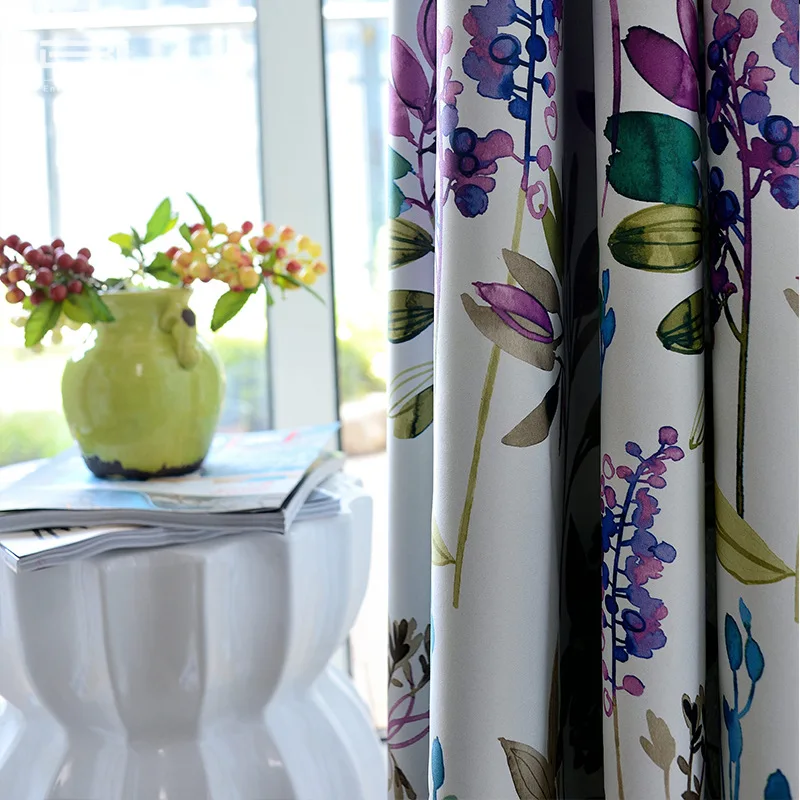 Modern Platycodon Grandiflorum Purple High Precision Printing Full Shading Curtains for Living Dining Room Bedroom. | Дом и сад