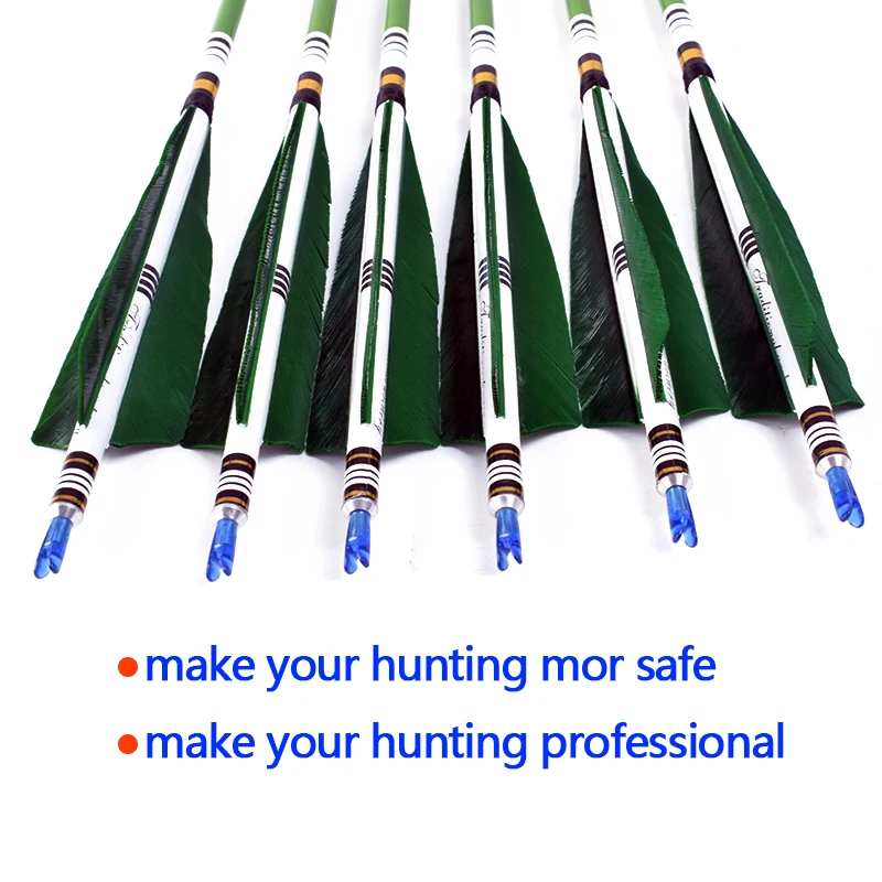 6PCS-Pure-Carbon-Arrow-Length-31-5-Inches-Spine-500-Dark-Green-Turkish-Feather-Recurve-Bow (5)
