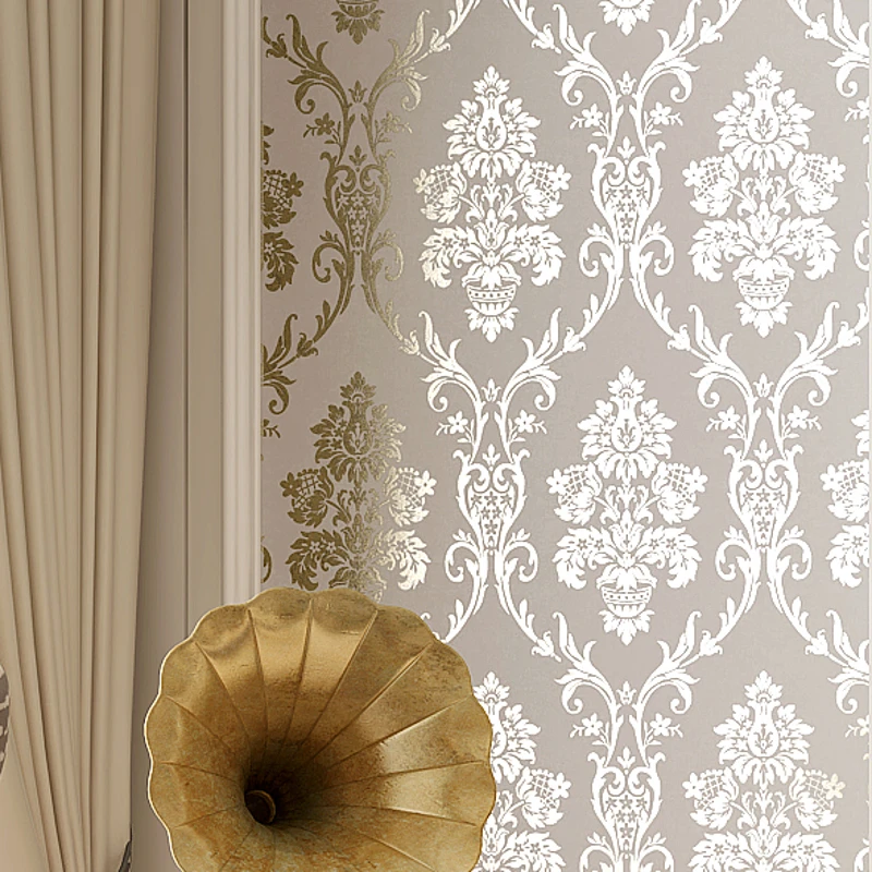 Papel tapiz dorado purpurina metálica de lujo Damasco para sala de estar, decoración del hogar, papel tapiz para paredes de dormitorio|Papeles pintados| -