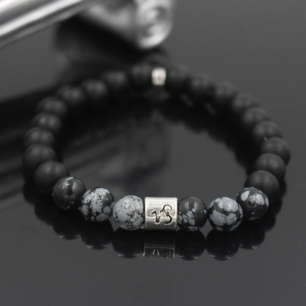 TANGYIN Simple Charm 12 Constellation Bracelet Black Scrub Stone Beads Cancer Pisces Capricorn Libra Beaded Bracelet Women Men