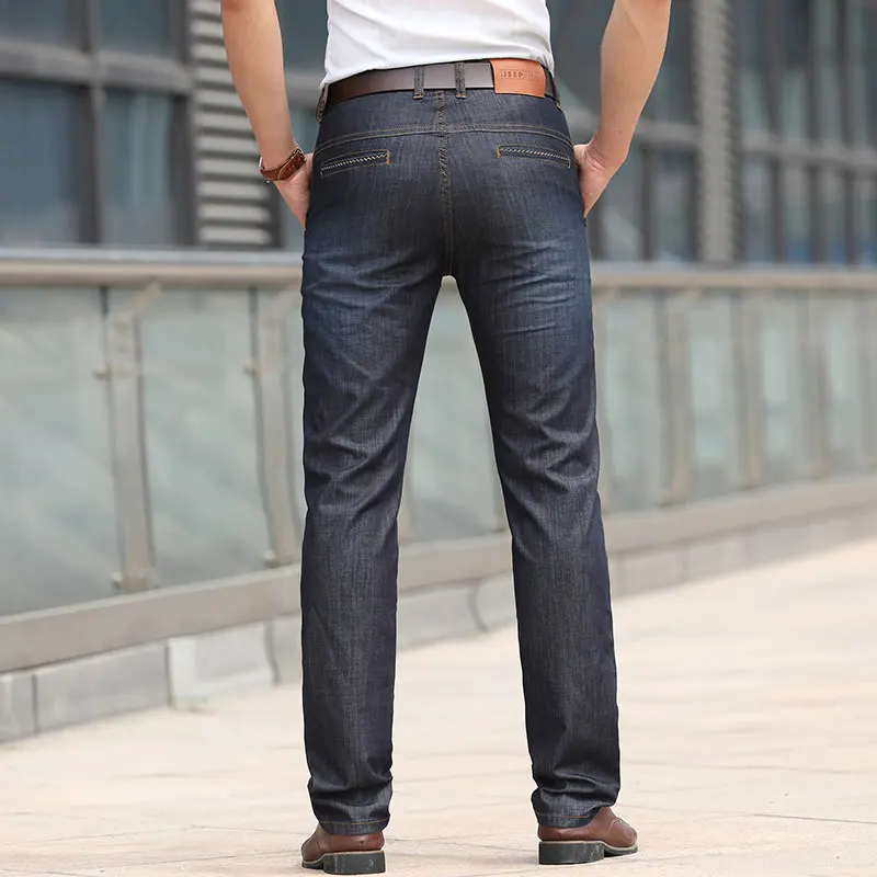 Summer JEEP Brand Cotton Smart Casual Jeans Elastic Men's Casual Full Length Retro Simple Jeans Cotton Pants Fashion Trousers 44 (45)