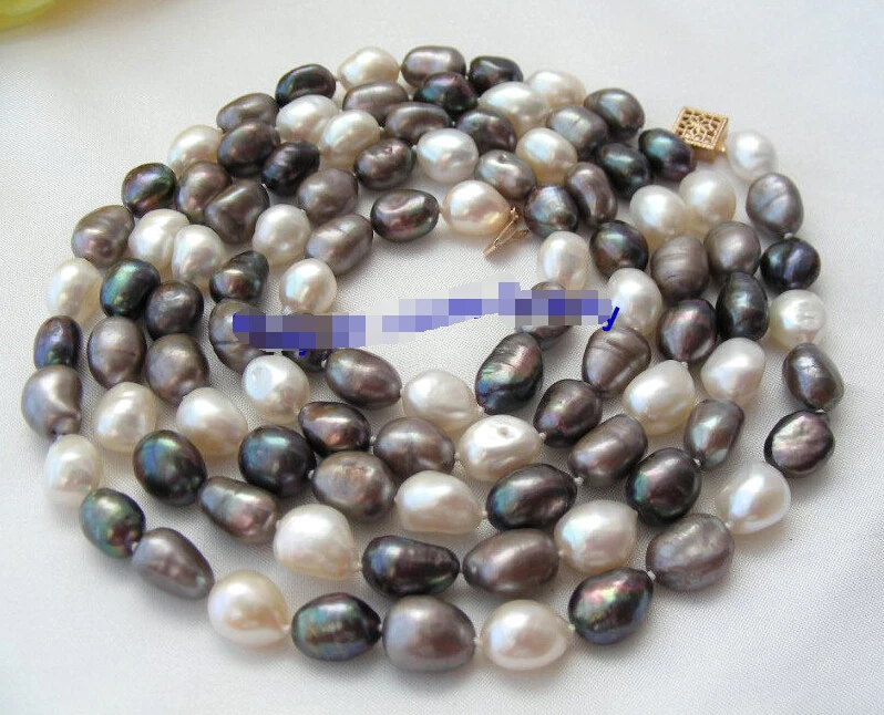 

>>>> classic long 50" 13mm baroque white gray black freshwater pearl necklace d19