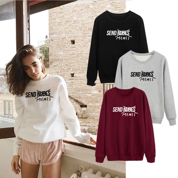 

WS0181 Women O-neck Long Sleeve Pullovers Funny Send Memes Sweatshirt