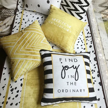 

44X44/38X48CM yellow black white geometric cushion cover pillowcase sofa lumbar pillow cover leaves pattern cover for backrest