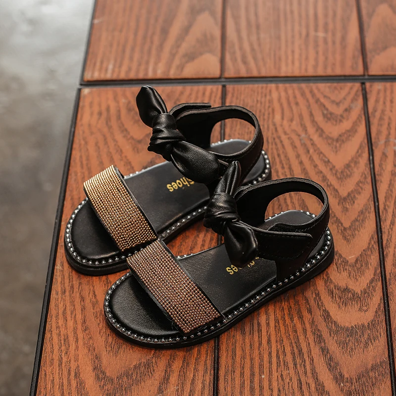 

Hot SALE Baby Beach Sandals 2018 Summer New Fashion Metal Beads Girls Sandals Children Bowknot Decoration Sandals Size 21-30