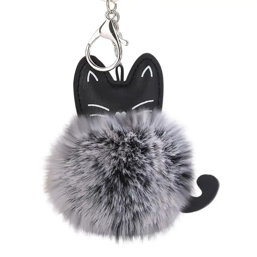 

GEMIXI High Quality Unique And Attractive 8CM Cute Cat Keychain Pendant Women Key Ring Holder Pompoms Key Chains Jul30