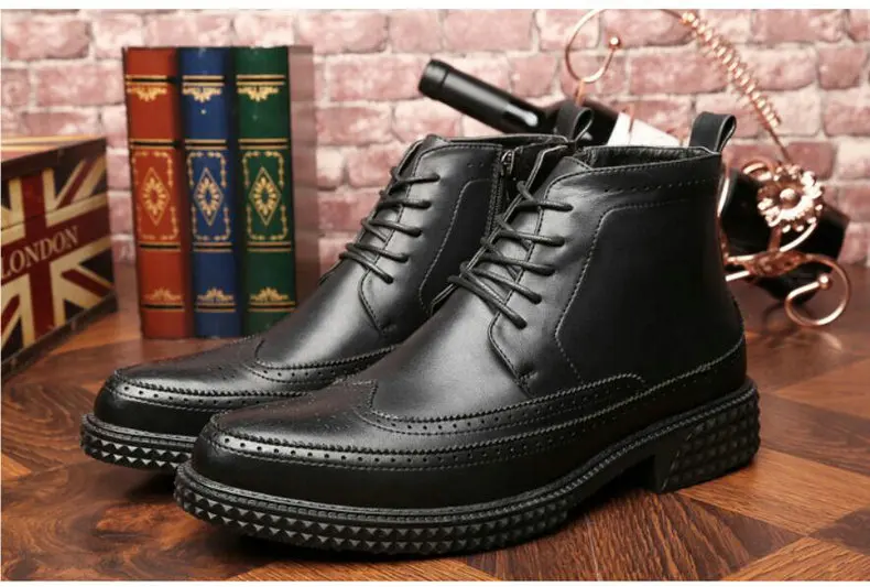 Men's Boot Lace-up Men Boots Genuine Leather Winter Black Chelsea Boots Mens Ankle Military Boots' Men Desert winter shoes mens  (11)