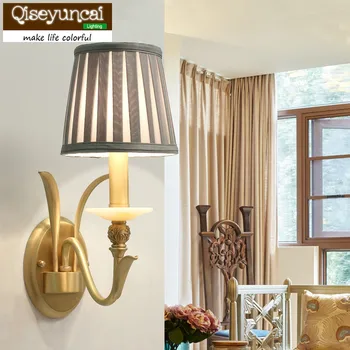 

Qiseyuncai American living room copper wall lamp creative retro simple bedroom bedside aisle lights rural copper lamp