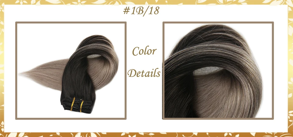 Полный блеск пепельный блонд человеческие волосы для наращивания на заколках 10 шт. 120 г цвет 1B выцветание до 18 Омбре машинное производство Remy