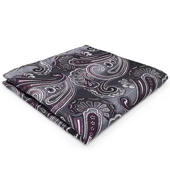 

CH3 Grey Purple Paisley Mens Pocket Square Silk Wedding Classic Handkerchief