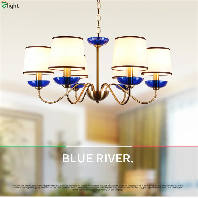 Blue And Copper Pendant Light modern lustre blue glass led chandeliers lighting copper living room led pendant chandelier lights dining room led hanging light