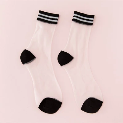 1 пара женских носков Радужный Harajuku короткие женские носки летние тонкие прозрачные шелковые дышащие Прочные Женские носки Meias - Цвет: Черный