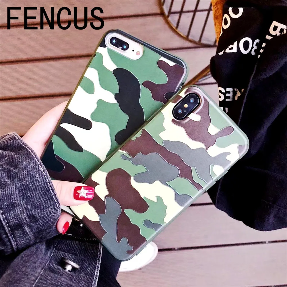 FENCUS Cool Army Camo Camouflage Phone Cases For iPhone 7 7 Plus 6 6S 8 Plus X Fashion ArmyGreen