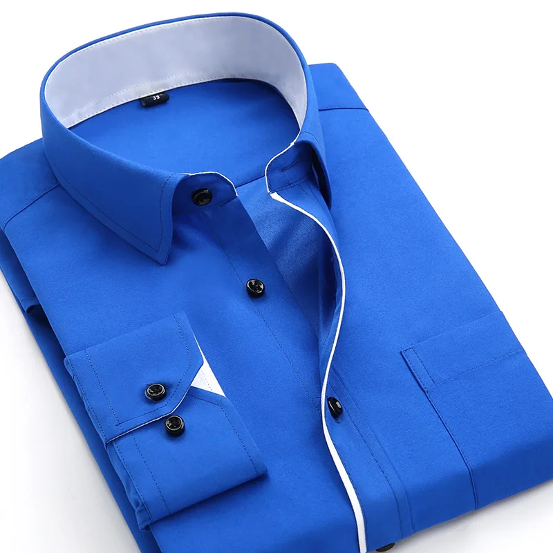 Тактика бизнес рубашки для мужчин повседневное с длинным рукавом Slim Fit Высокое Качество Однотонная рубашка плюс размеры 4 xlзапонки рубашк