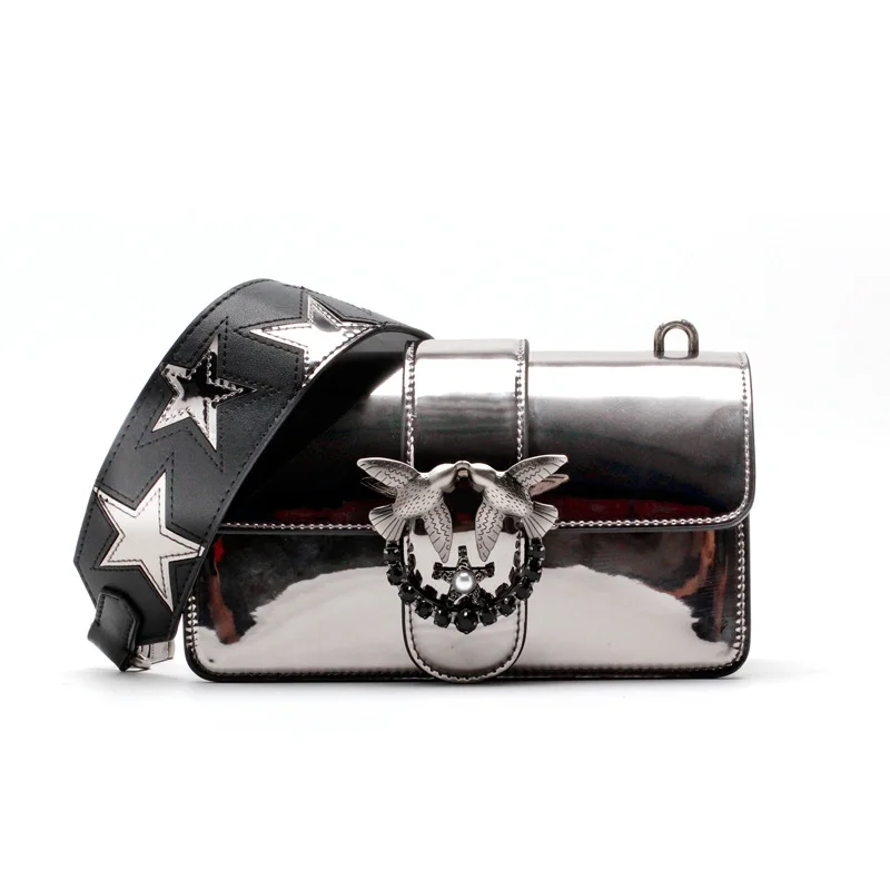 Светлой кожи Crossbody сумки для Для женщин 2018 Роскошные Сумки дизайнер Diamond Rose цепи
