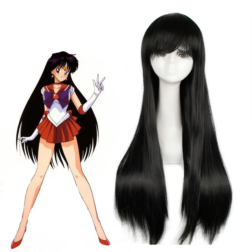 

Sailor Moon Sailor Mars 75cm Long Straight Black Anime Cosplay Hair Wig