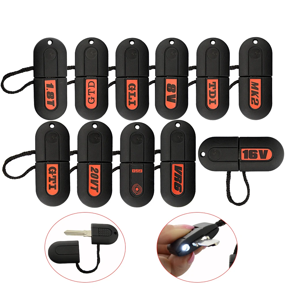 

New Car Remote Pill Key Case Shell Fob fit for VOLKSWAGEN VW VR6 Golf MK2 GTi Caddy Rallye with Key Blank Blade LED Lighted