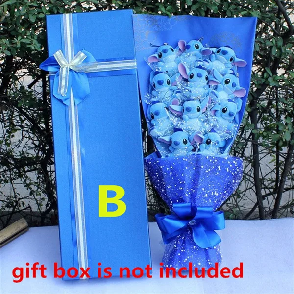 Wedding Day Flowers Artificial Fake roses bridal bouquets stich Lilo stitch Valentine Day wife gift kawaii of plush toy - Цвет: B  without gift box