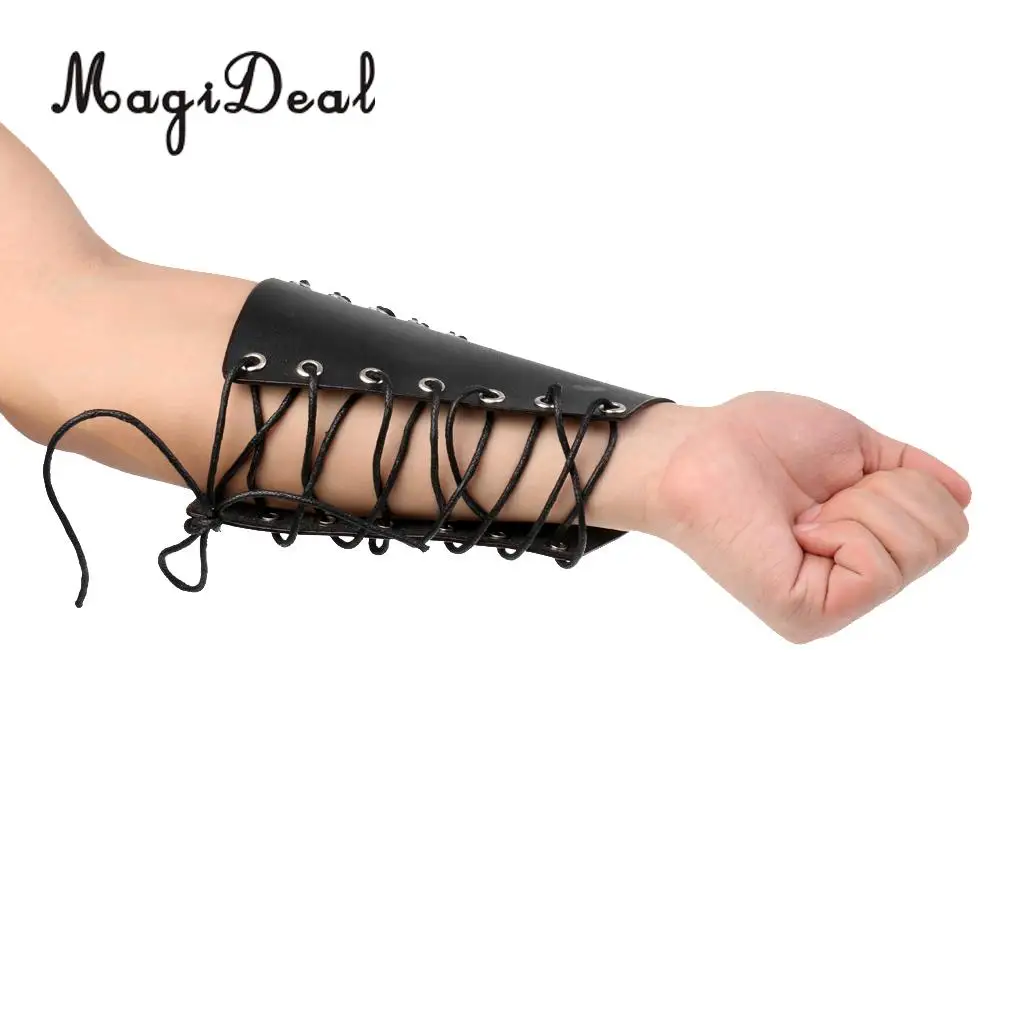 MagiDeal Black/Brown Lace-up Cow Leather Archery Arm Protector Guard Bow Shooting Arm Armband Equip for Traditional Bow Longbow