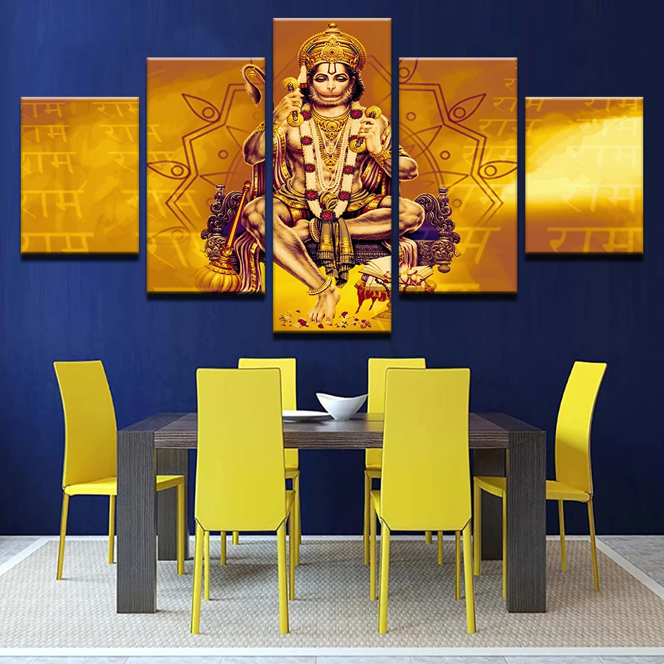 Canvas Prints 5 Pieces India Monkey Lord Hanuman Shri Ram Paintings Wall Art Picture Home Decor For Living Room Poster Framework | Дом и сад