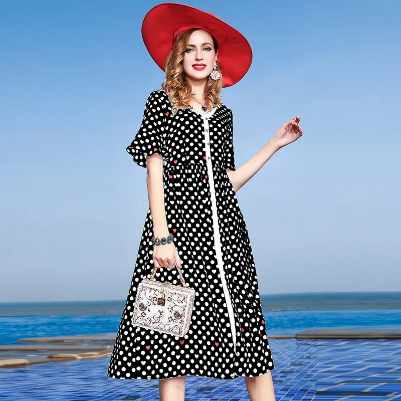 Vestidos أوروبا الصيف اللباس النساء أوكرانيا 2018 جديد الخامس الرقبة ضرب اللون فضفاضة البولكا نقطة الطباعة الشاطئ اللباس الشيفون زائد حجم Vestidos أوروبا الصيف اللباس النساء أوكرانيا 2018 جديد الخامس الرقبة ضرب اللون فضفاضة البولكا نقطة الطباعة الشاطئ اللباس الشيفون زائد حجم