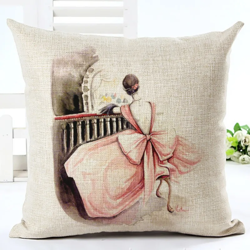 Character Printed Ballet Cushion Cover 45x45cm Linen Beauty Girls Throw Pillow Covers Zara*Woman Pillows Decoration Pillowcases