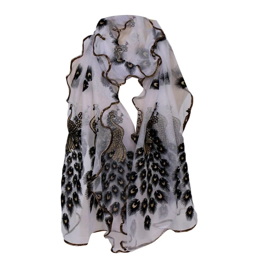 

Fashion Scarves For Women Fashion Jacquard Parisian Wonderful Chiffon Peacock Long Soft Pashmina Scarves Beach Female Scarf