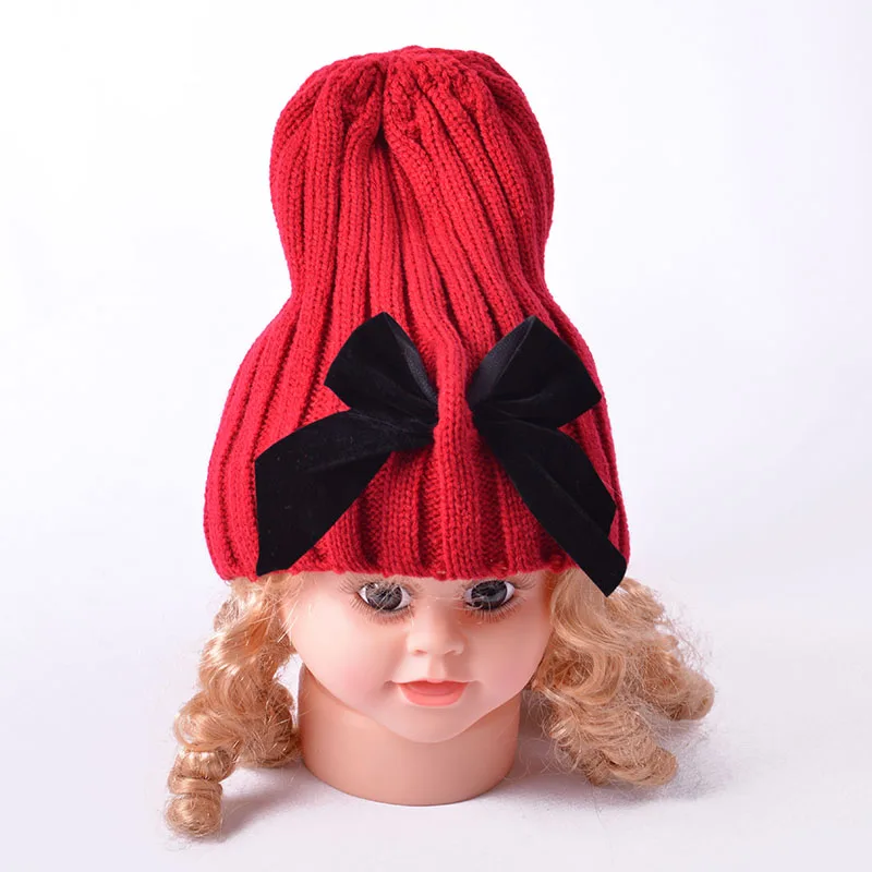 Милые бантики детская шапочка осень зима теплая детская шапочка шапка эластичная вязаная детская шляпка для девочки шляпа-шлем Enfant Muts