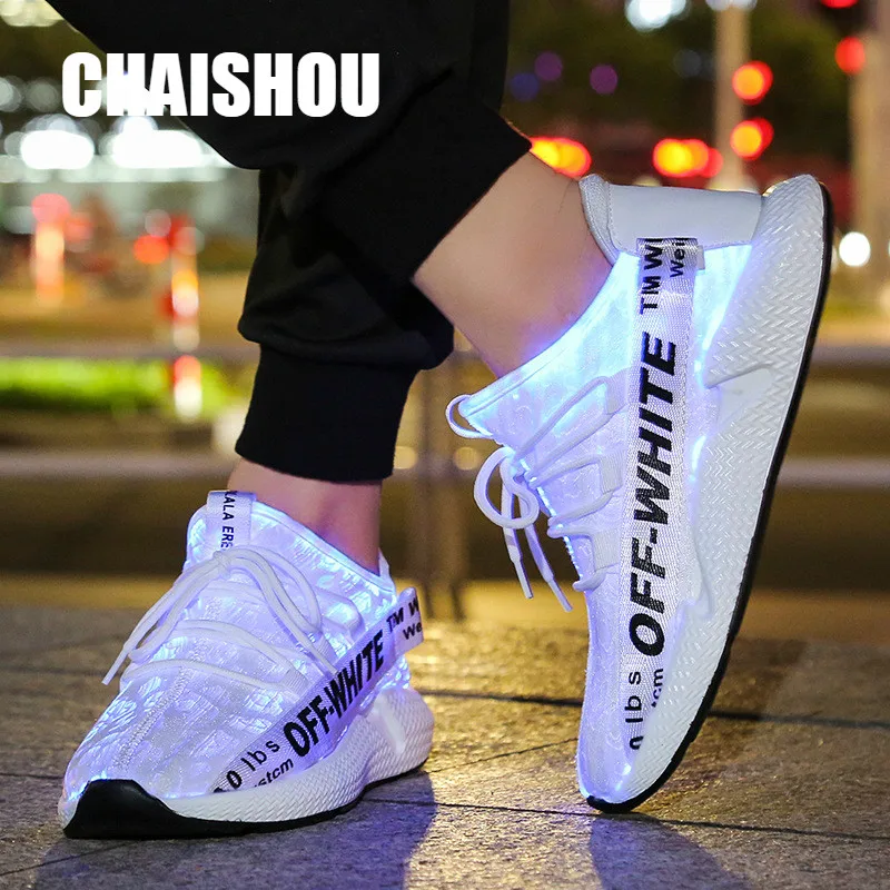 

CHAISHOU New Summer Led Shoes USB chargeable glowing Sneakers Fiber Optic White shoes for men women party wedding shoes CS-235