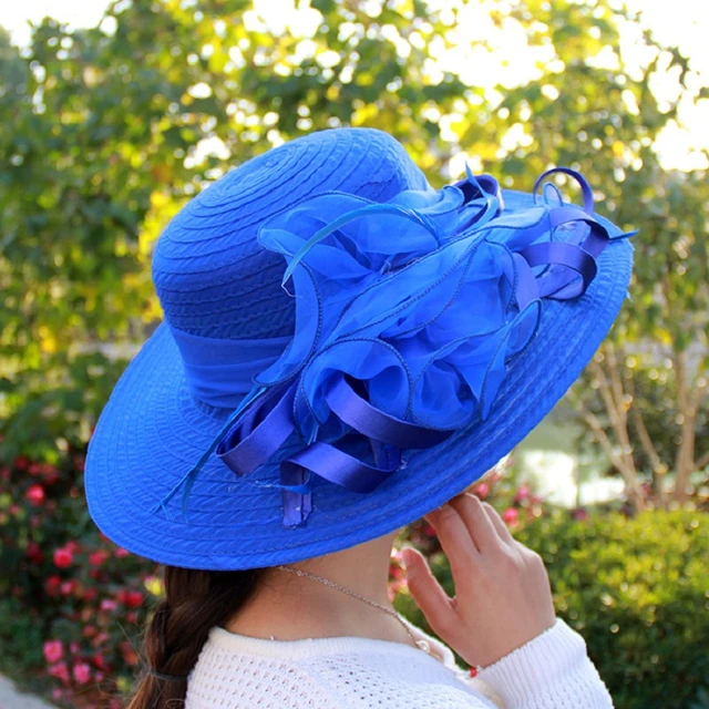 Fashion Women Mesh Kentucky Derby Church Hat With Floral Summer Wide Brim  Cap Wedding Party Hats