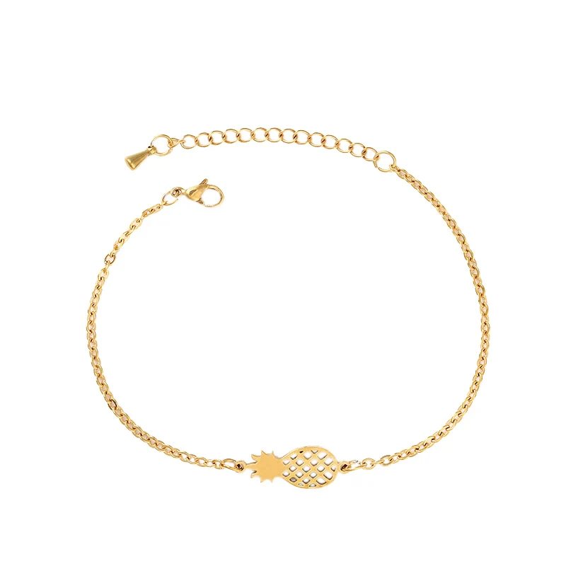 

2019 Newest Fashion Pineapple Bracelets Trendy Stainless Steel Link Chain Fruit Charm Bracelets For Women Gold Silver Bracelets