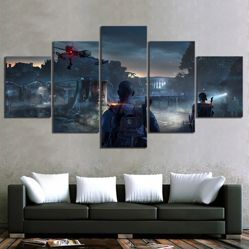

5 Piece The Division 2 Game Scene Poster Pictures Painting Tom Clancy's The Division Video Game Poster Canvas Art for Wall Decor