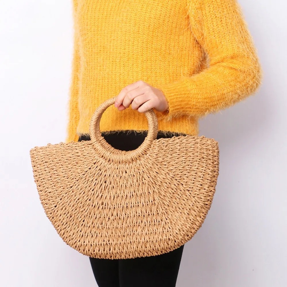 Bolsos de paja hechos a mano con forma de media luna para mujer, carteras  de playa, bolsos de verano, 2019 - AliExpress Maletas y bolsas