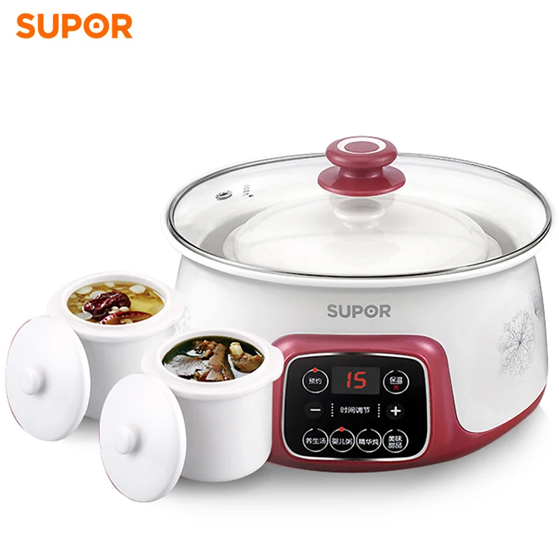 

Automatic Electric Stew Pot with White Ceramic Liners for Soup Stewing Porridge Cooking Stewing By Digital Timer Control White