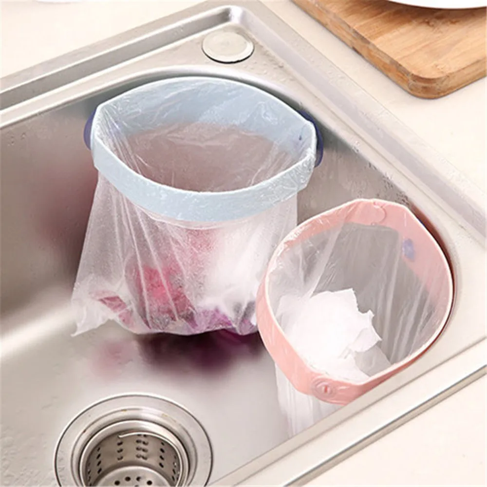 

Foldable Kitchen Sink Trash Rack Strong Sucker Garbage Bag Holder Kitchen Trash Bracket Plastic Sink Clip-on Storage Rack #LL