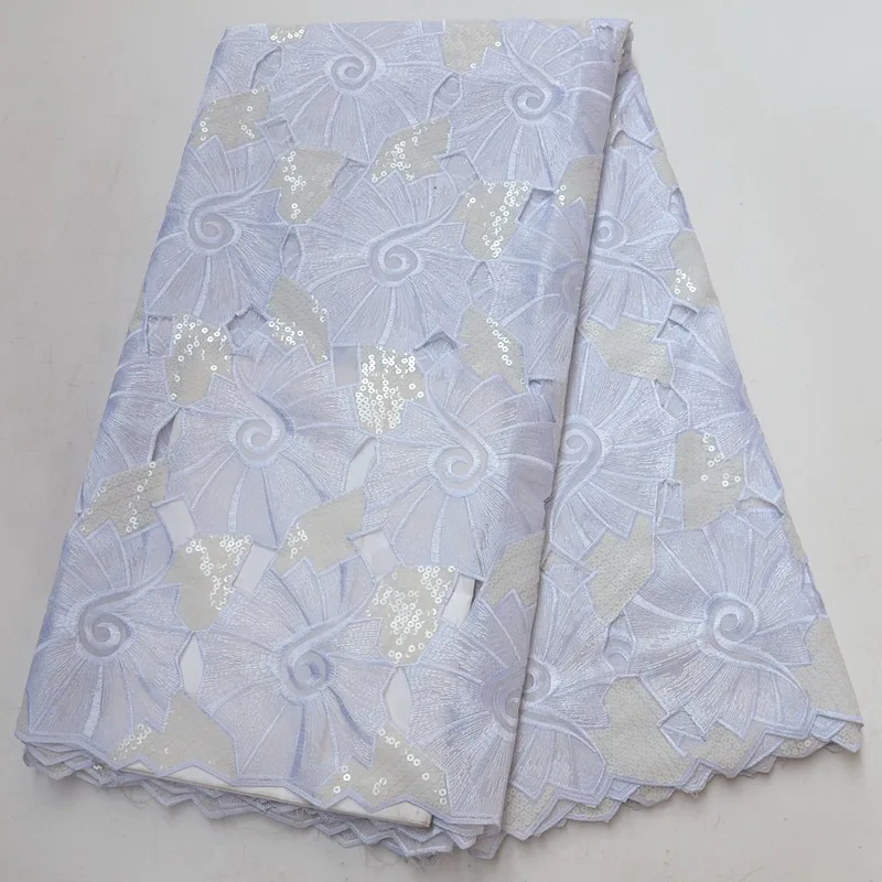 

2018 African Swiss Voile Lace Fabric embroidery lace high quality white Dry cotton fabric with Sequins for wedding PSA240-2