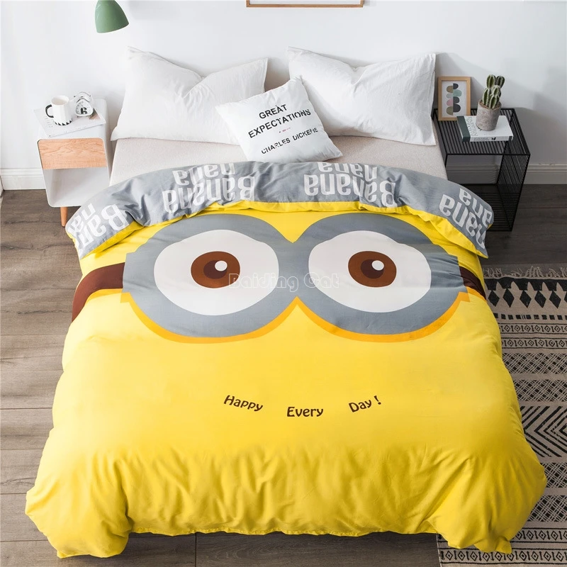 

Cartoon Minions Big Eyes Duvet Cover 1pc Kids Cute Printed Comforter Case 100% Cotton Fabric Quilt/Blanket Case Twin Full Queen