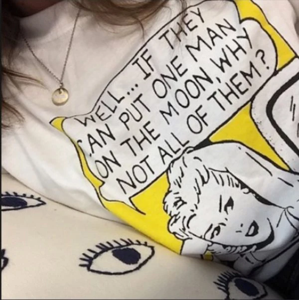 

80s Vintage Style Put Man on The Moon Quotes Feminism Funny T-Shirt Women's Summer Cool Graphic Tee Cute White Tops