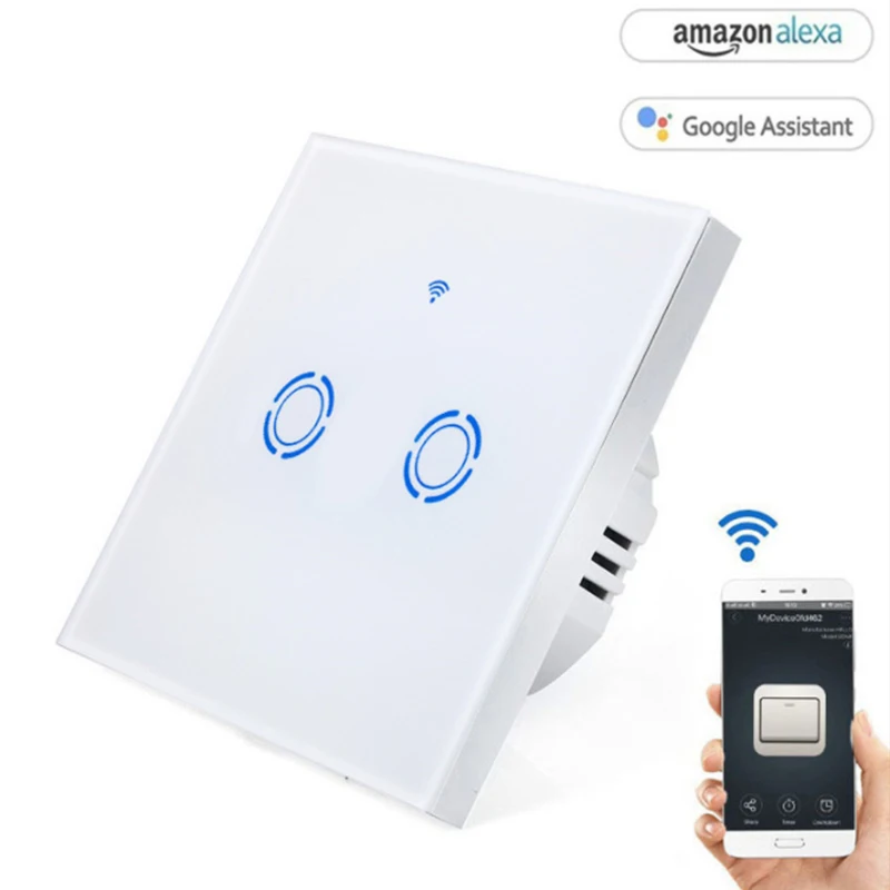 EU Smart Wifi Wireless Remote Control Switch 2 Gang Wall Switch for