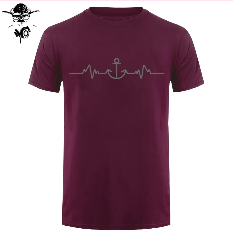 Sailinger Anchor Pulse Heartheat Футболка-Yacht Sail Tee Забавный подарок на день рождения Футболка с принтом Мужская брендовая футболка Новинка