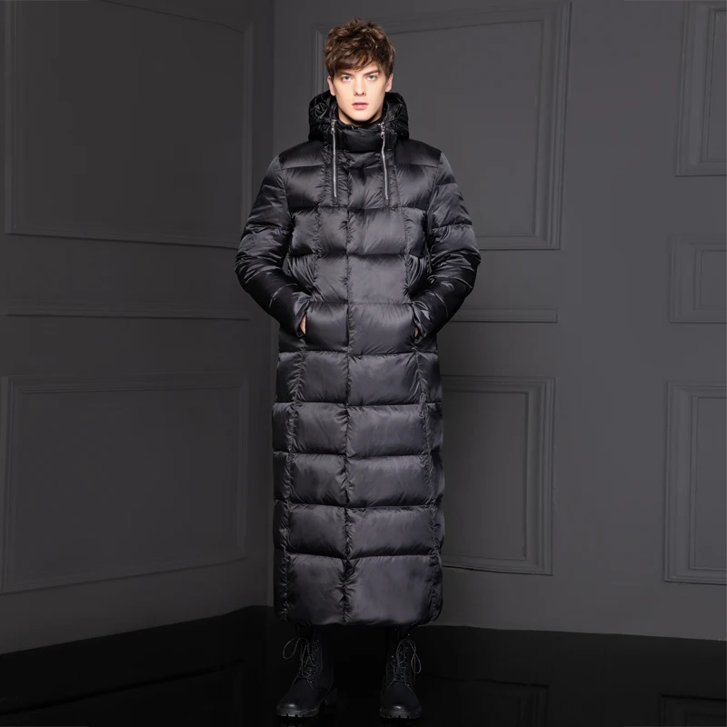 AYUNSUE гусиный пуховик мужской длинный толстый Корейский мужской зимний пуховик пуховая куртка Doudoune Homme KJ1335 - Цвет: Black