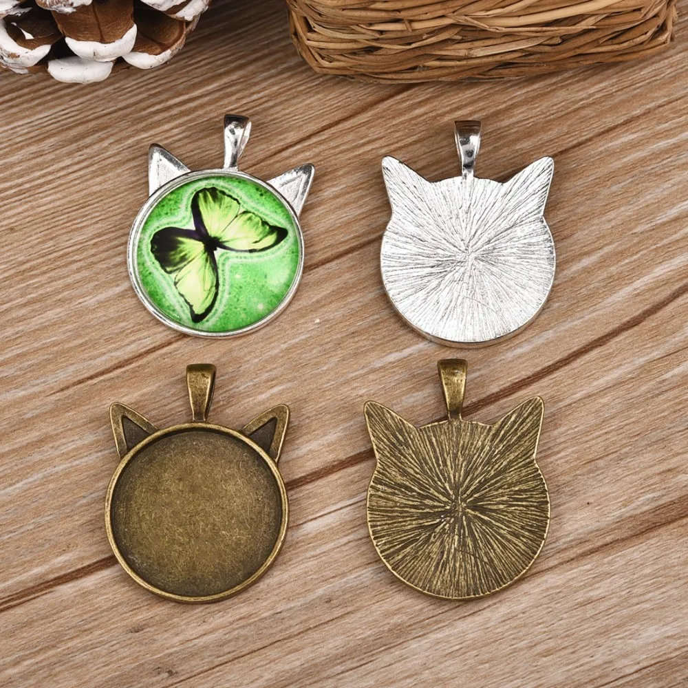 Cat Round Pendant Cabochon Setting 25mm Bezel Gem Blank Base Antique Bronze (3)