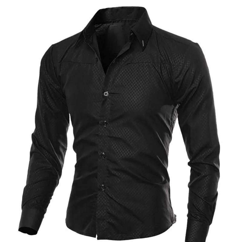 Litthing Spring Long Sleeve Formal Shirts For Men Solid Slim Basic Turn-down Collar Business Dress Shirts Camisas Masculina