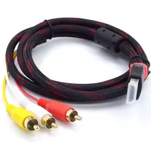 Wantek 5FT/1.5M 1080P HDMI Male to 3 RCA Video Audio AV Cable Adapter For TV HDTV DVD, One-way Transmission from HDMI to RCA black 1 5m 5ft audio video av stereo composite adapter cable for sega genesis md