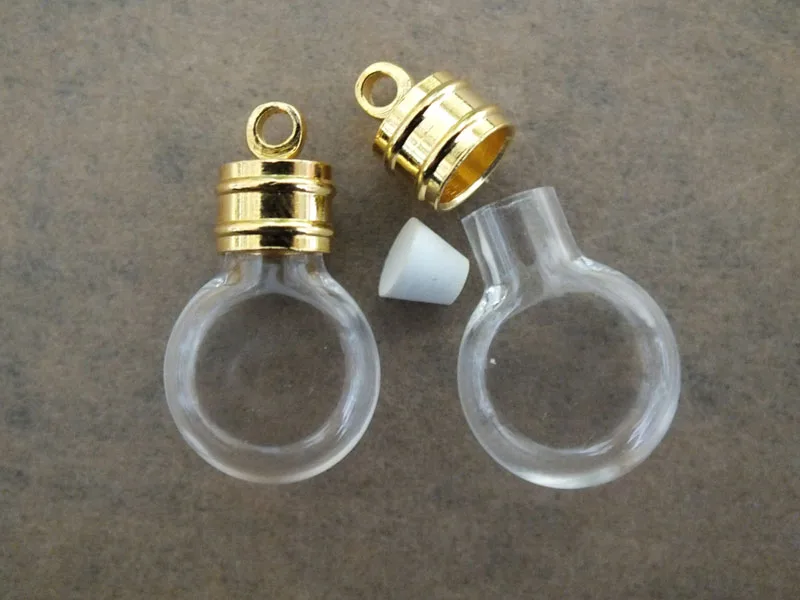 25x14mm Flat Round Glass Vial Pendant Glass Globe Name Or Rice Art Mini