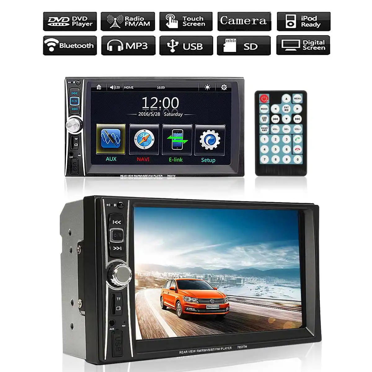 

7 Inch bluetooth Car Video Player 2 Din USB/FM Radio Stereo Audio MP5 Player Auto Reversing Monitor + Rear View Camera